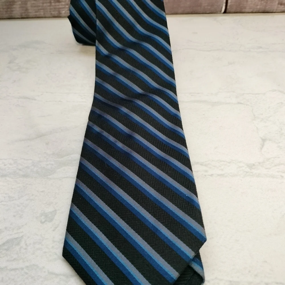 Bellissima Cravatte Rep Black Blue Striped Silk Cashmere Men’s Necktie Tie